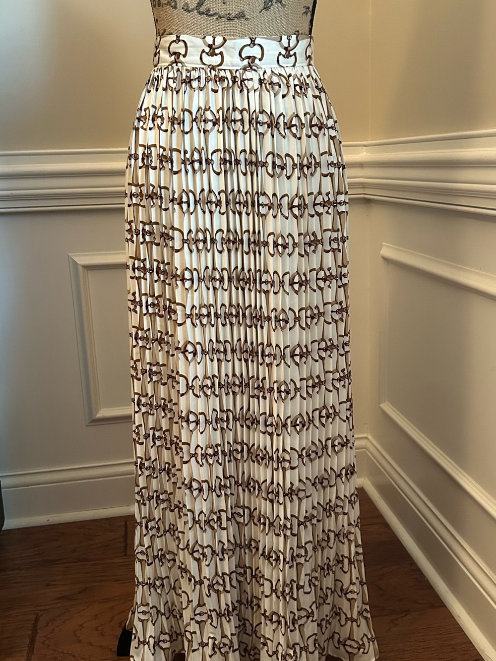 Banana Republic Ivory Maxi Skirt with Brown Chain Print